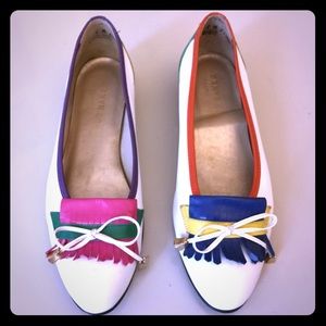 8 leather loafers colorblock bow low block heel